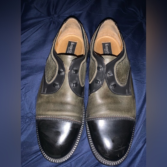 Kenneth Cole Green Black Oxfords with Glossy Cap-Toe sz 8 needs laces vintage - Picture 1 of 7